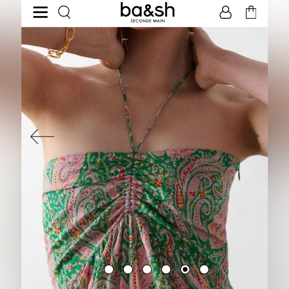 NEW BA&SH Omy Paisley Strapless Cotton Maxi Dress. M/L. Green Pink Print - Picture 4 of 6